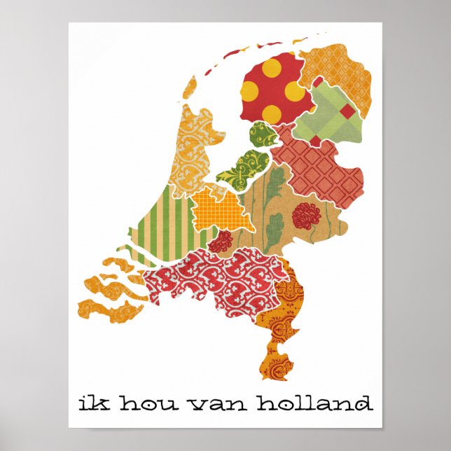 Holland Province Map Bohemisch Patchwork Style Poster (Vorne)