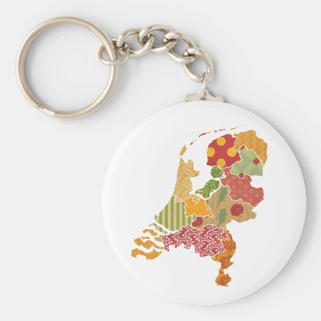 Holland Province Map Bohemisch Patchwork Style Schlüsselanhänger (Vorne)