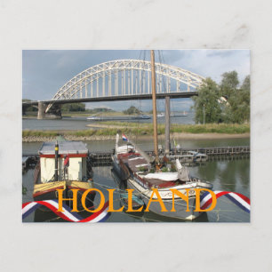 Holland River Waal Bridge and Boats Postcard Postkarte