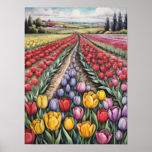 Holland Tulips Field Tulip Art Poster