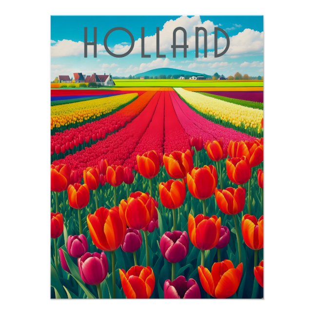 Holland Tulpenfelder Reiseplakat Poster (Vorderseite)