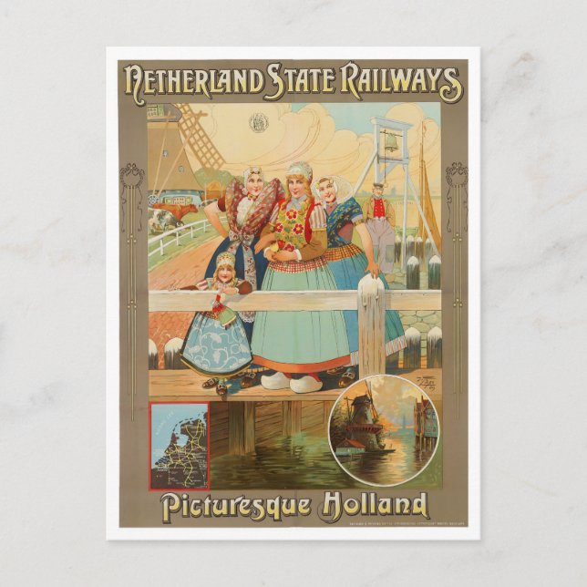 Holland Vintage Reise Postkarte (Vorderseite)