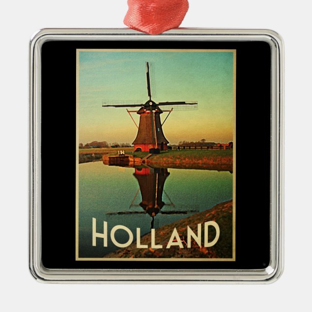 Holland Windmill Silbernes Ornament (Vorne)