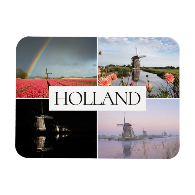 Holland Windmühle Landschaften Reise Foto Collage Magnet (Horizontal)