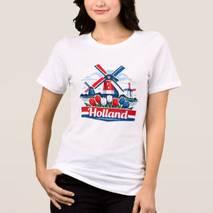Holland-Windmühle und Tulpen-Design Niederlande Tri-Blend Shirt