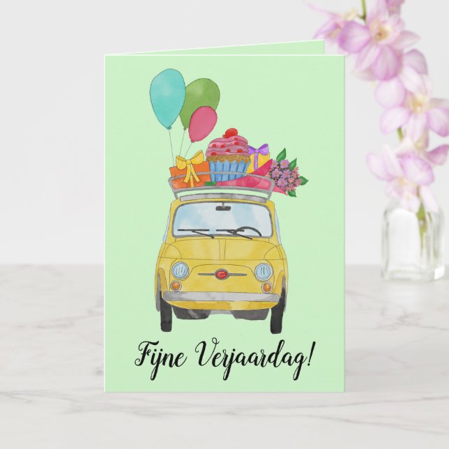 Holländisch Birthday Retro Fiat 500 Card Karte (Orchidee)