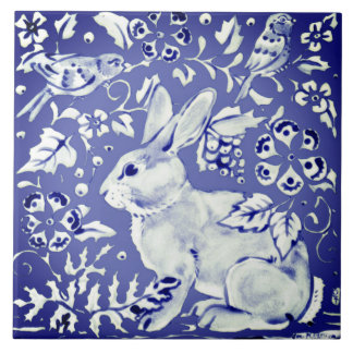 Holländisch Blue Rabbit Bird Floral Foliage Trivet Fliese