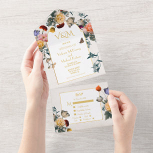Holländische florale leichte und luftige Hochzeits All In One Einladung