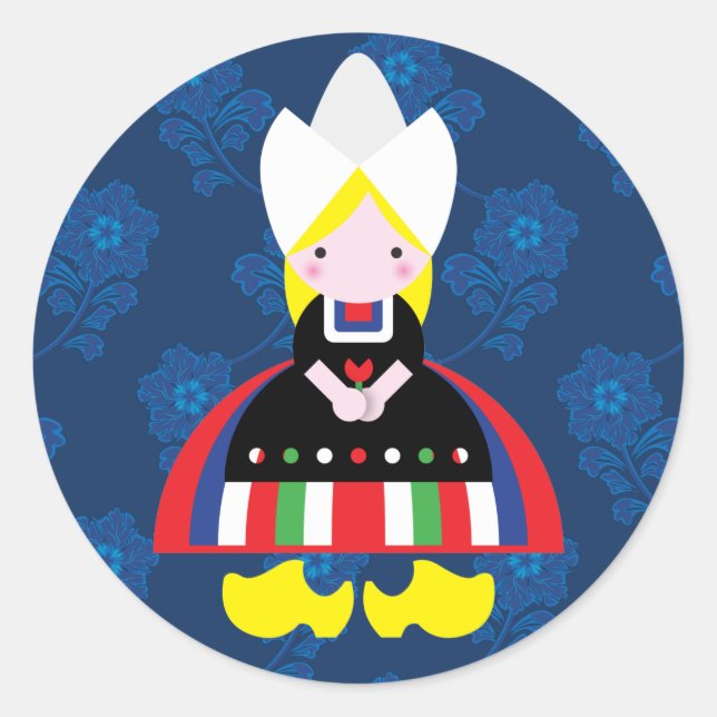 Holländische Frau Runder Aufkleber (Vorderseite)
