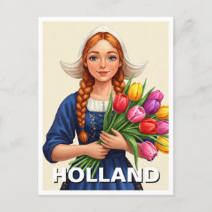 Holländische Frau Tulips Holland Niederlande Postkarte