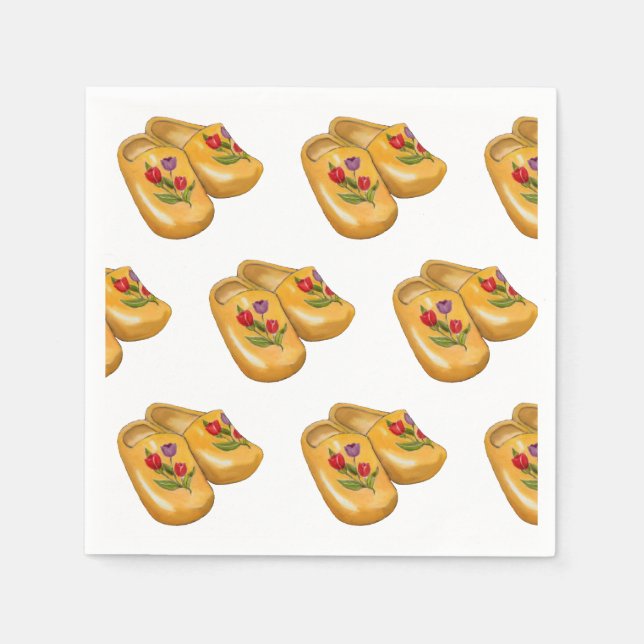 Holländische Holzschuhe mit Tulips, Klompen, Holla Serviette (Vorderseite)