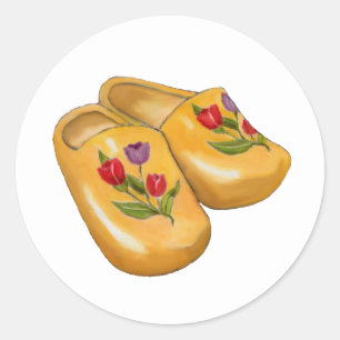 Holländische Holzschuhe mit Tulpen, Klompen, Holla Runder Aufkleber