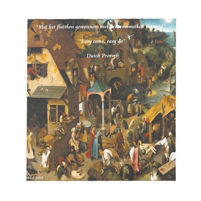 Holländische Kunst & berühmtes Proverb aus dem 16. Notizblock (Vorderseite)