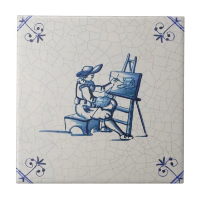 Holländische Künstlerin bei Easel Hand Painted 160 Fliese (Vorderseite)