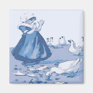Holländische Mädchen mit Gänsen, Blue Delft Look Magnet
