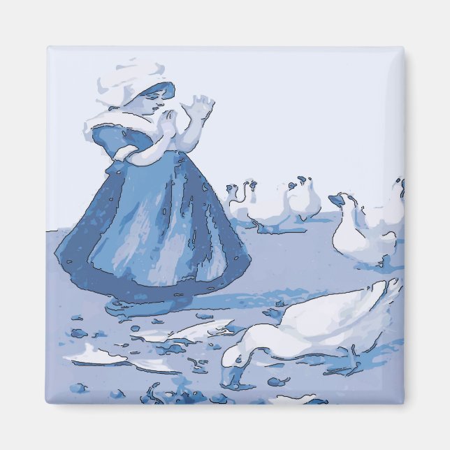 Holländische Mädchen mit Gänsen, Blue Delft Look Magnet (Vorne)