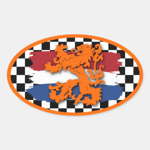 Holländische Rot-Weiß-Blau-Flagge Orange Lion Team Ovaler Aufkleber