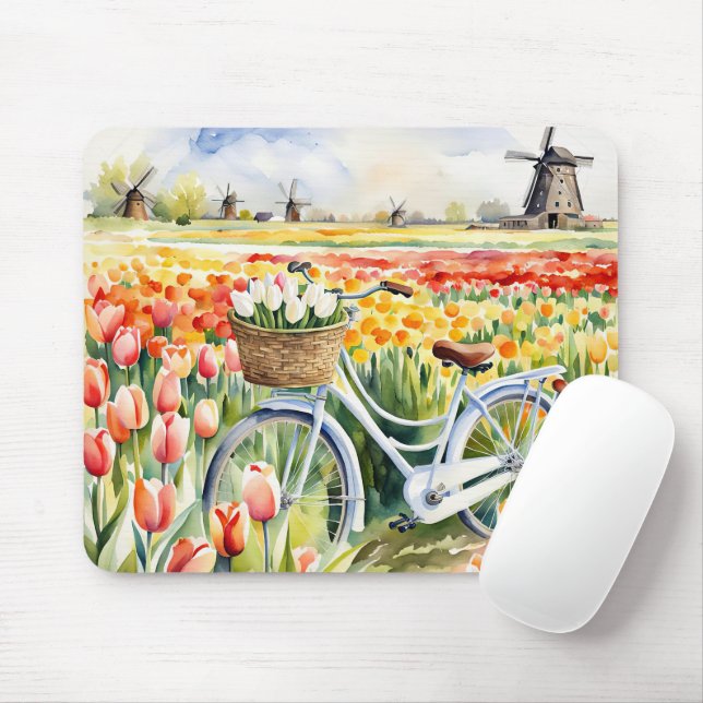 Holländische Tulips in Bike Basket Mousepad (Mit Mouse)