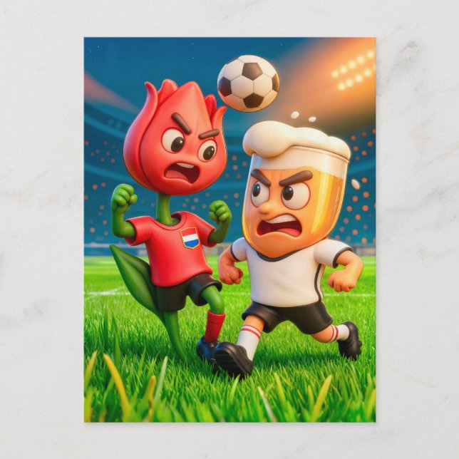 Holländische Tulpe gegen deutsches Bierglas Fußbal Postkarte (Vorderseite)