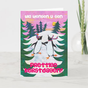 Holländische Weihnachtskarte - Skaten Pinguine Feiertagskarte