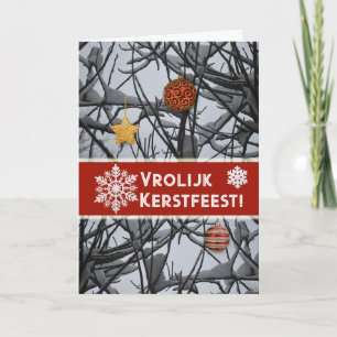 Holländische Weihnachtsschmuck auf verschneiten Zw Feiertagskarte