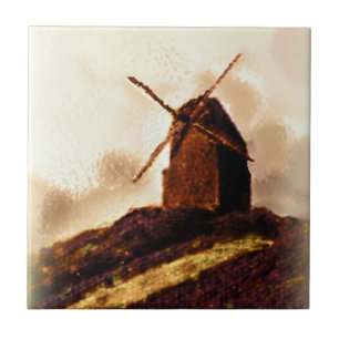 Holländische Windmühle Sepia-Malerei Fliese