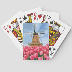 Holländische Windmühle Tulpenblumenfeld Aquarell Spielkarten