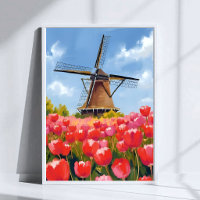 Holländische Windmühlen-Tulpenfeld-Landschaft Aqua