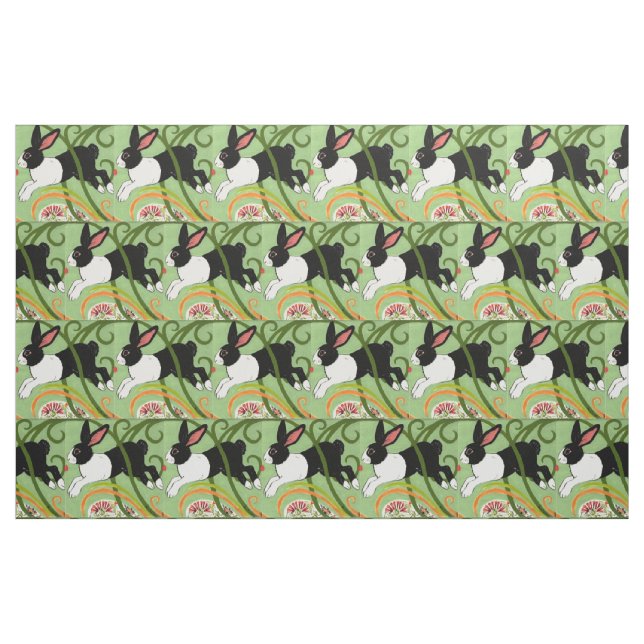 Holländisches Kaninchen auf grünem Designer Geflec Stoff (Fat Quarter (45,7 x 55,9 cm))
