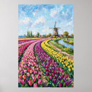 Holländisches Tulpenfeld-Ölgemälde Poster