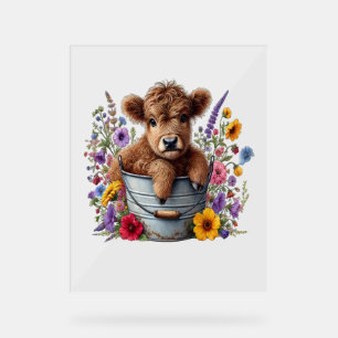 Höllenkuh in Blume Eimer, Niedlich Acrylschild