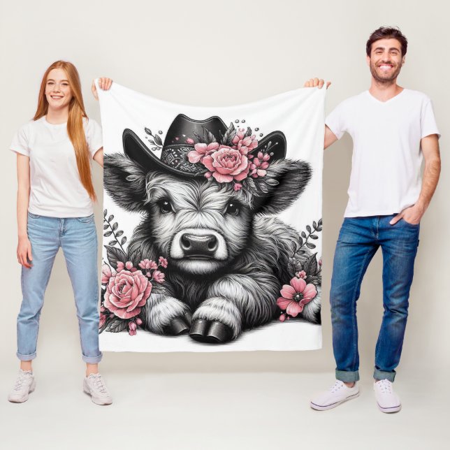 Höllenkuh in Hut mit floraler Dekoration Fleecedecke (Beispiel)