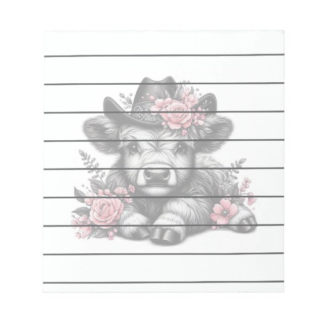 Höllenkuh in Hut mit floraler Dekoration Notizblock (Vorderseite)