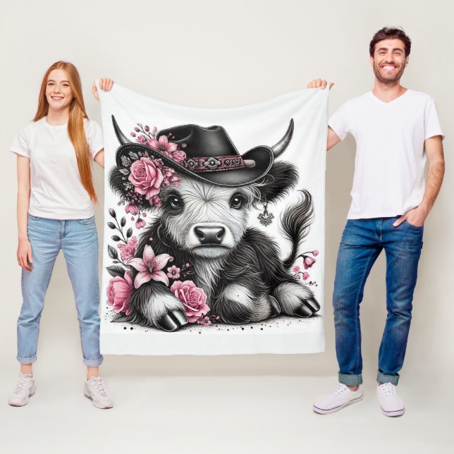Höllenkuh mit Blumenhut Fleecedecke (Beispiel)