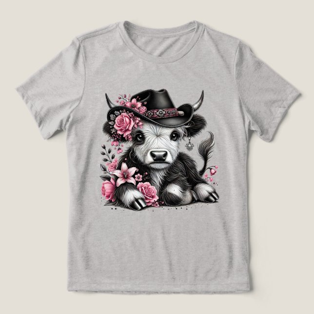 Höllenkuh mit Blumenhut Tri-Blend Shirt (Design Vorderseite)