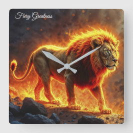 Höllenlandschaft der Feuerlöwen, die die Kunst des Quadratische Wanduhr