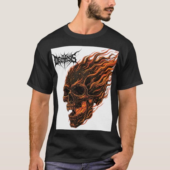 Höllenreich - T-Shirt aus Feuer und Schädel (Vorderseite)