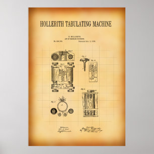 HOLLERITH TABULATING MACHINE PATENT 1889 POSTER