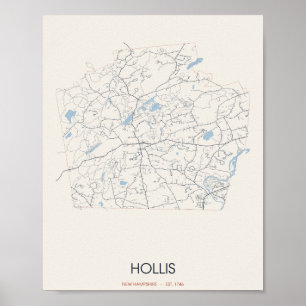Hollis New Hampshire Straßenkarte Poster – Gegr. 1