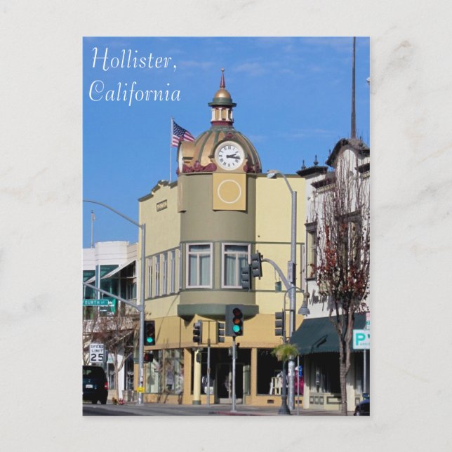 Hollister, CA-Uhrturm Postkarte (Vorderseite)