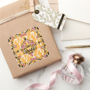 Hollow Bloom – Schwarze und orangefarbene Blüten Quadratischer Aufkleber
