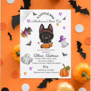 Holloween Black Cat Pumpkin Little Boo Baby showe Einladung