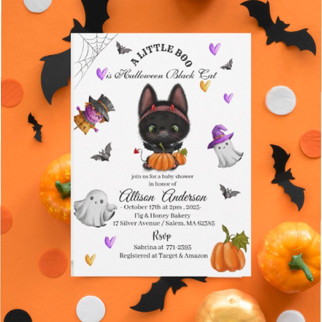 Holloween Black Cat Pumpkin Little Boo Baby showe Einladung (Von Creator hochgeladen)