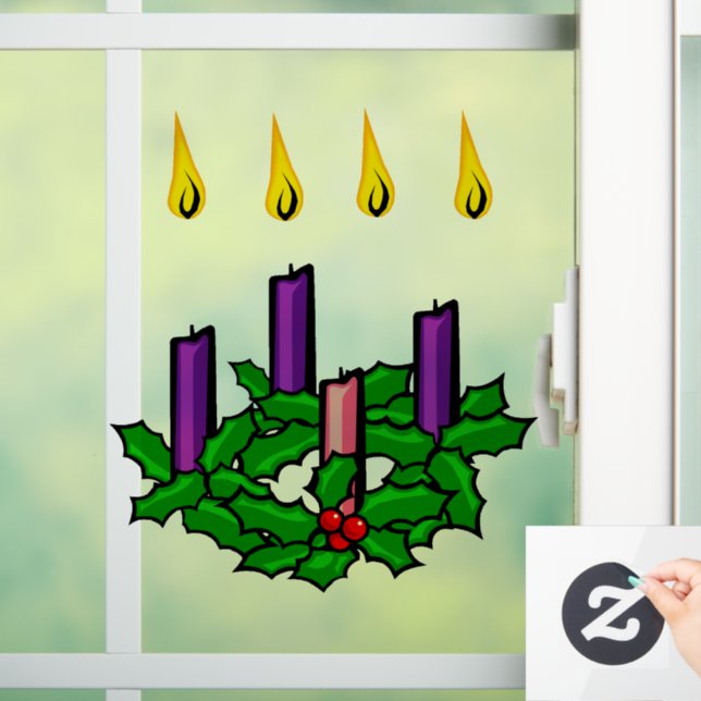 Holly Advent Wreath Fensteraufkleber (Zuhause)