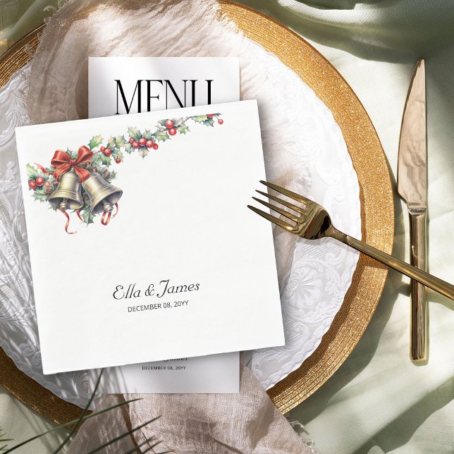 Holly and Bells Personalisierte Winterhochzeit Serviette (Wedding Napkins from the Holly Bells Wedding Collection by Darling and May)