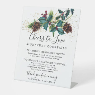 Holly and Berries Cocktails Hochzeit-Bar Sockelschild
