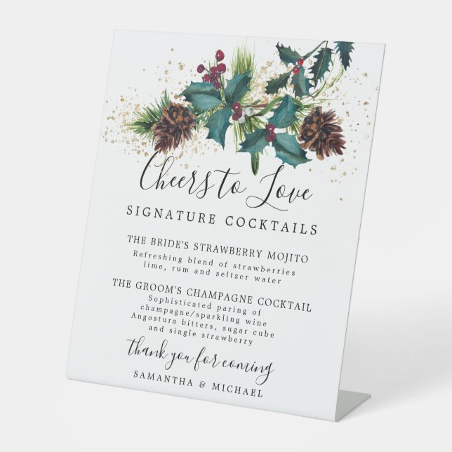 Holly and Berries Cocktails Hochzeit-Bar Sockelschild (Vorderseite)