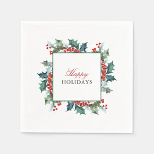 Holly and Berries Happy Holidays Serviette