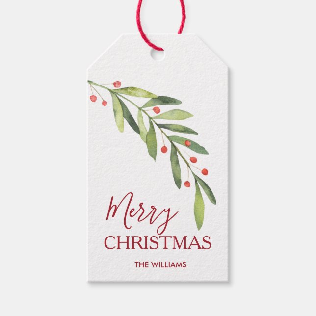 Holly and Berries Kraft Merry Christmas Geschenkanhänger (Vorderseite)
