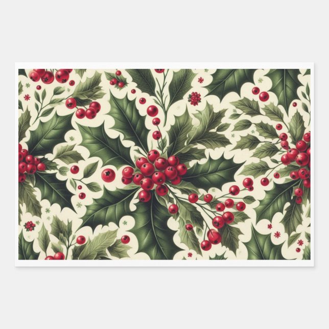 Holly and Berries Repeat Geschenkpapier Set (Vorderseite)